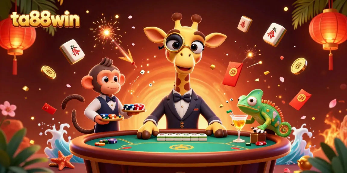 Experience top-tier gambling with ta88win's vibrant 3D casino scene featuring a high-roller giraffe.