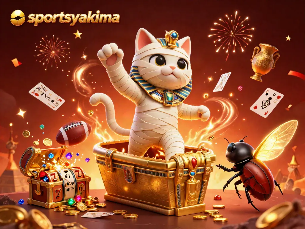 Experience the excitement of sportsyakima with vibrant casino action featuring a mummy cat and treasure.