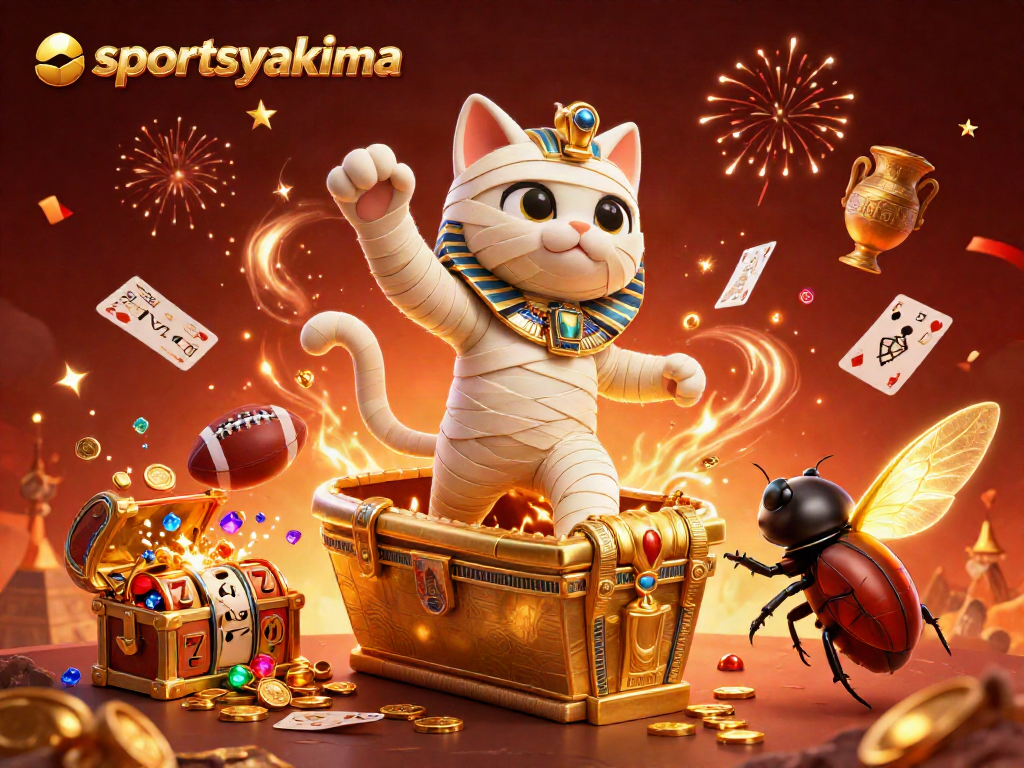 Experience the excitement of sportsyakima with vibrant casino action featuring a mummy cat and treasure.