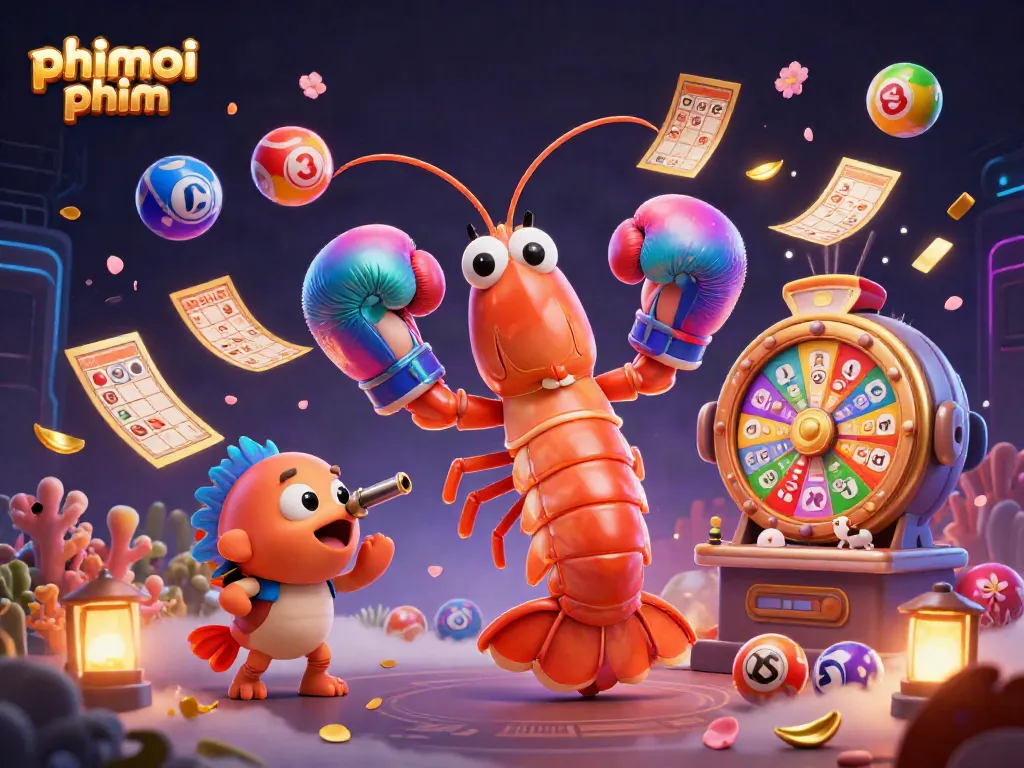Experience the thrill of phimmoi phim with vibrant lottery balls and animated casino elements.