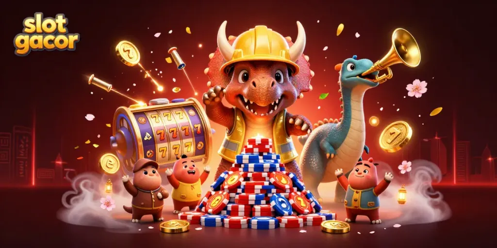 Experience the excitement of slot gacor with vibrant 3D characters, reels, and celebratory elements.