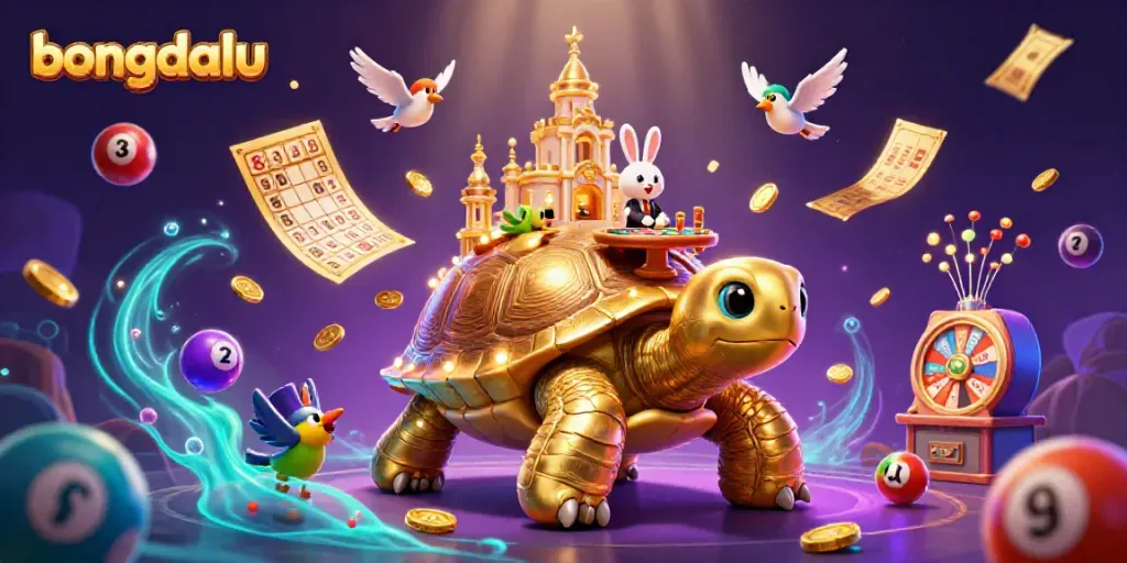 Experience the excitement of bongdalu with a lively 3D casino scene featuring a golden tortoise and a rabbit dealer.